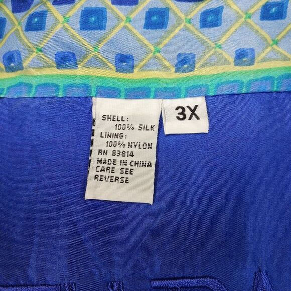 Fuda International Geo- Floral Silk Bomber/ Jacket. Women's 3X. Blue/ Green - Picture 3 of 14